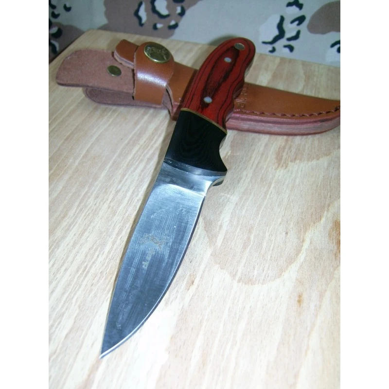 ER029 Couteau De Chasse Randonnée Elk Ridge Manche 2 Bois Lame Acier 440 Etui Cuir – Image 2