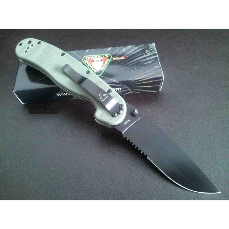 Couteau Ontario Rat 1 OD Green Acier AUS-8 Serrated Manche Nylon Linerlock ON8847OD – Image 6