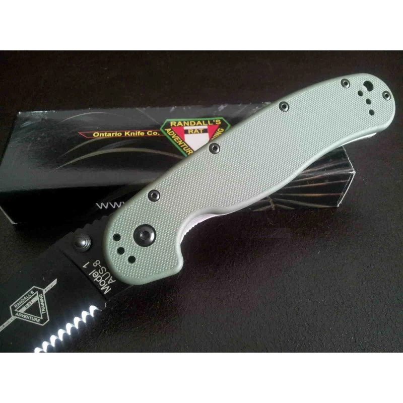 Couteau Ontario Rat 1 OD Green Acier AUS-8 Serrated Manche Nylon Linerlock ON8847OD – Image 7