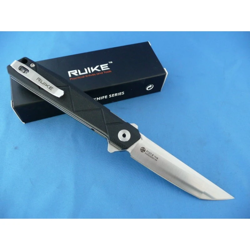 Couteau Ruike P127B Tanto Lame Acier 14C28N Manche Black G10 Linerlock Clip RKEP127B – Image 4