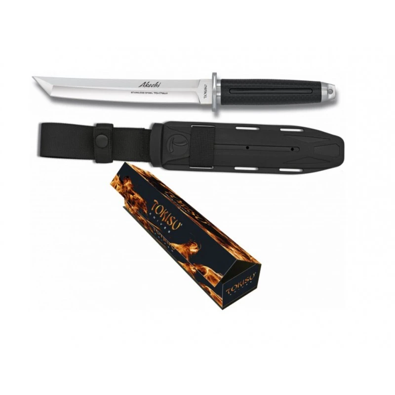 Couteau Sabre Tokisu Akechi Samurai Tactical Tanto Lame Acier 7Cr17MoV Manche Rubber Etui Plastic TOK32382