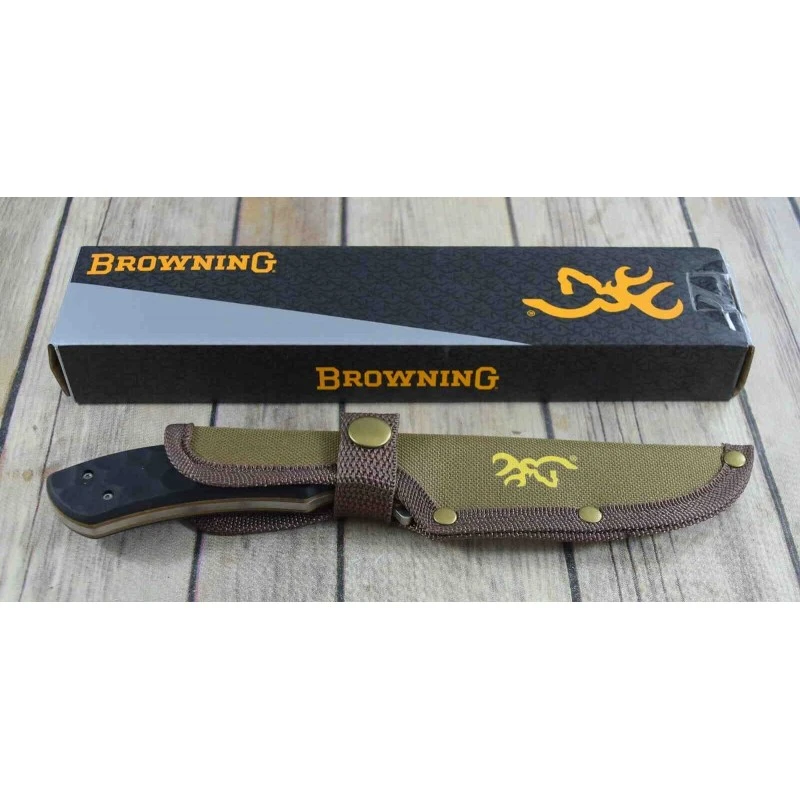Couteau Skinner Browning Primal Lame Acier 8Cr13MoV Manche Polymer Etui Nylon BR0426B
