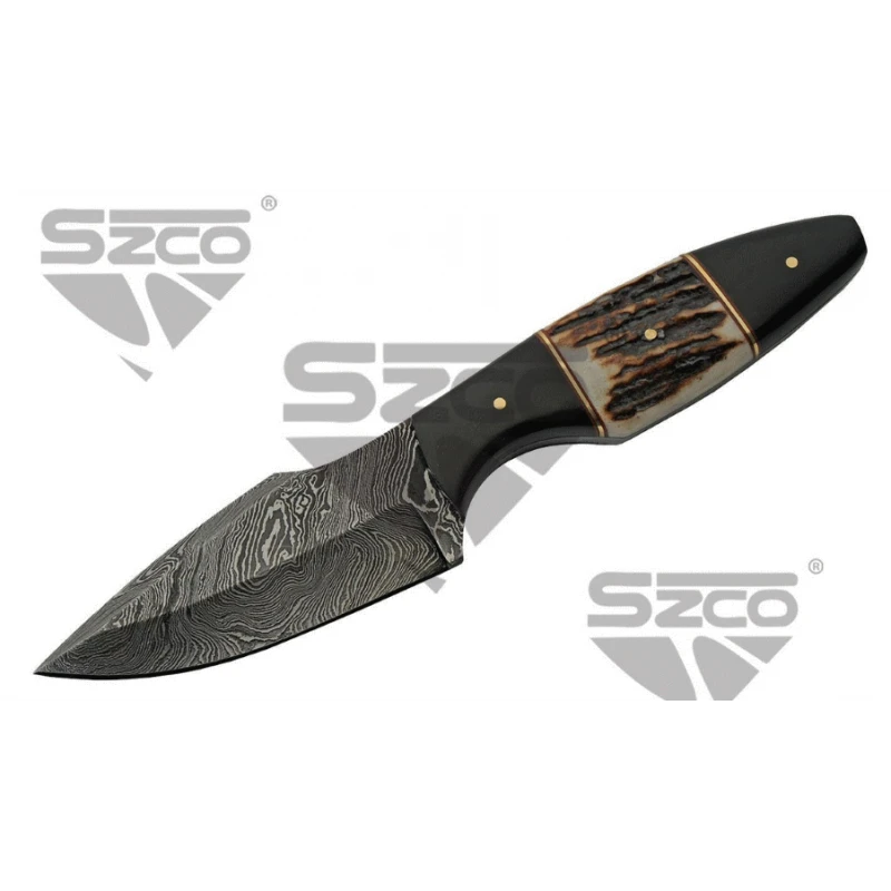 Couteau Skinner Damas 256 Couches Manche Bois De Chevreuil/Corne Etui Cuir DM1294SG – Image 2