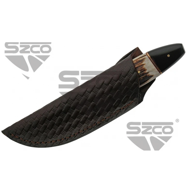 Couteau Skinner Damas 256 Couches Manche Bois De Chevreuil/Corne Etui Cuir DM1294SG – Image 3