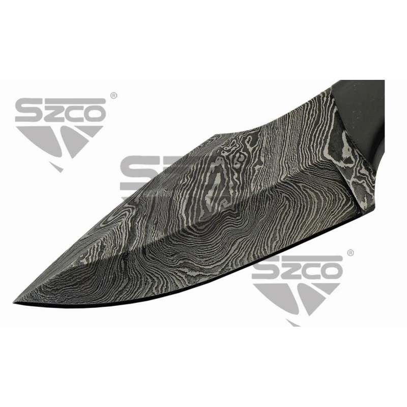 Couteau Skinner Damas 256 Couches Manche Bois De Chevreuil/Corne Etui Cuir DM1294SG – Image 5