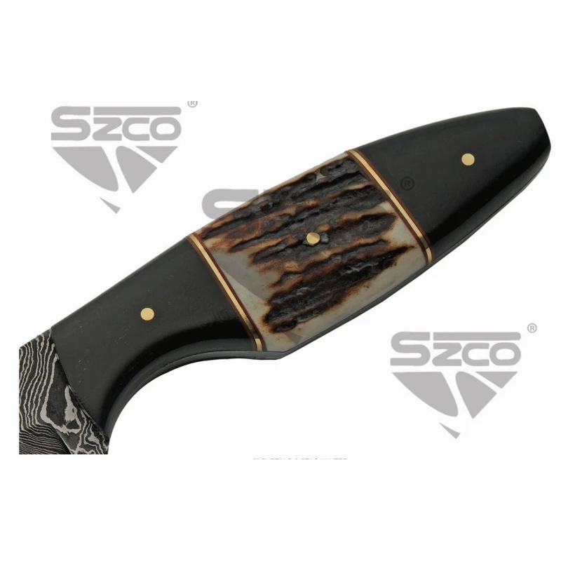 Couteau Skinner Damas 256 Couches Manche Bois De Chevreuil/Corne Etui Cuir DM1294SG – Image 6