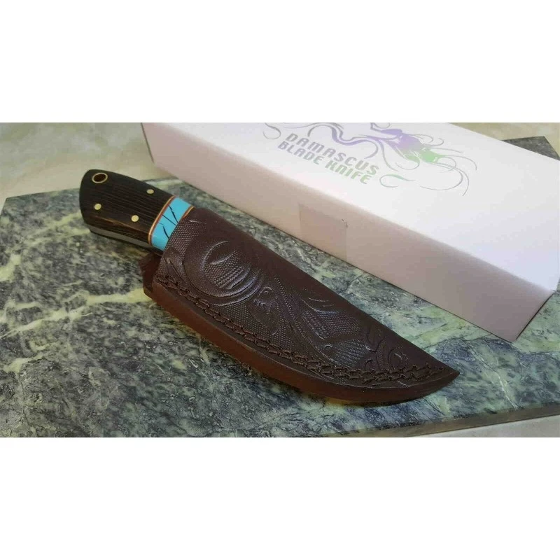 Couteau Skinner Damas 256 Couches Manche Bois Etui Cuir DM1243 – Image 2