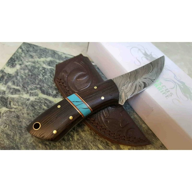 Couteau Skinner Damas 256 Couches Manche Bois Etui Cuir DM1243 – Image 5