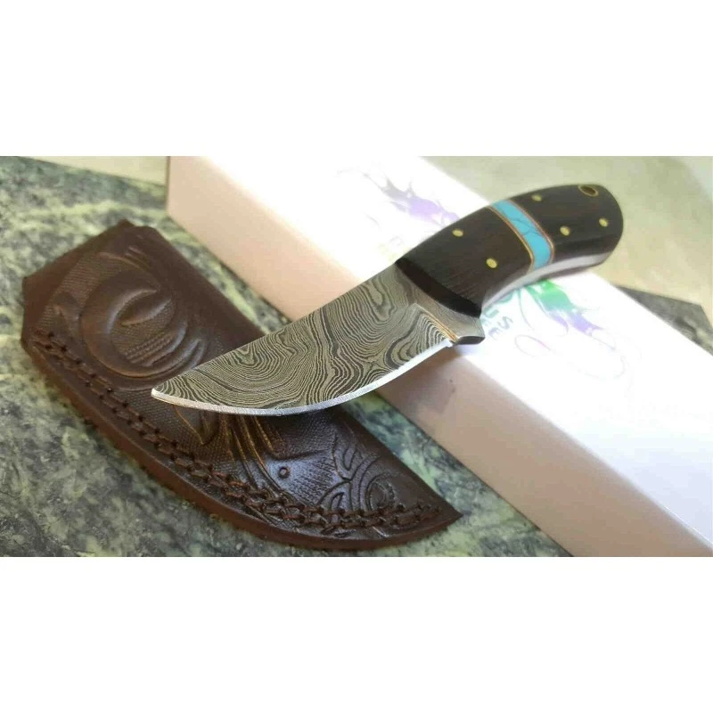 Couteau Skinner Damas 256 Couches Manche Bois Etui Cuir DM1243 – Image 6