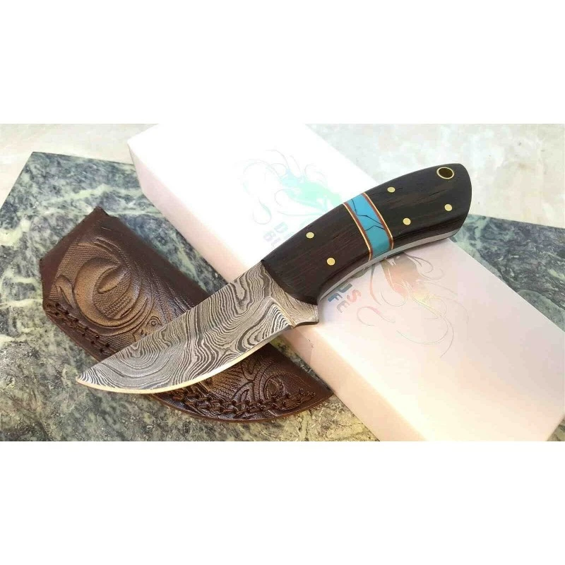 Couteau Skinner Damas 256 Couches Manche Bois Etui Cuir DM1243 – Image 7