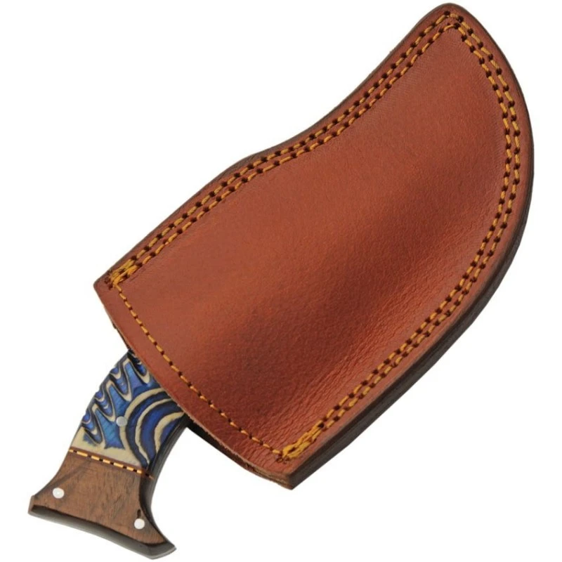 Couteau Skinner Damas Lame 256 Couches Manche Bois Blue Etui Cuir DM1333BL – Image 3