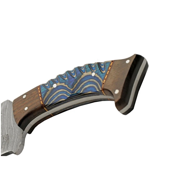 Couteau Skinner Damas Lame 256 Couches Manche Bois Blue Etui Cuir DM1333BL – Image 6