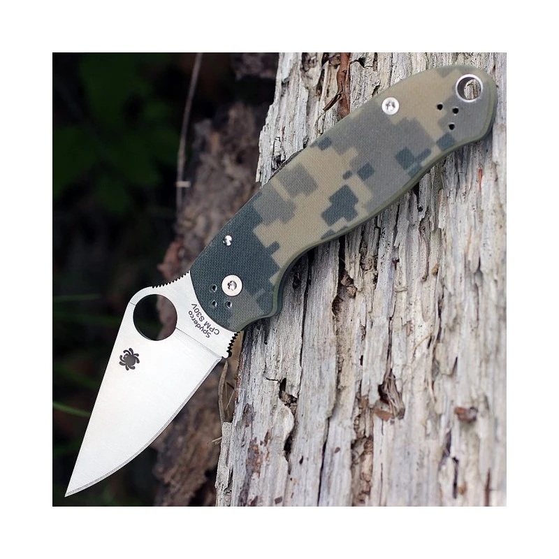 Couteau Spyderco Para Military 3 Camo Lame Acier CPM-S30V Manche G-10 Camo Made In USA SC223GPCMO