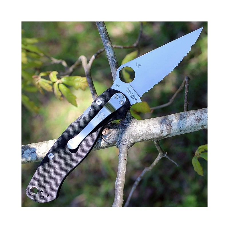 Couteau Spyderco Paramilitary 2 Lame Acier S30V Serr Manche G-10 Compression Lock Made In USA SC81GS2 – Image 4