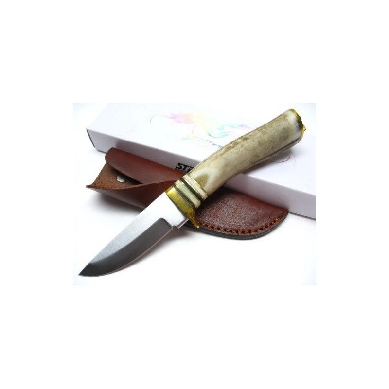 Couteau Steel Stag Whitetail Skinner Lame Acier Inox Manche Bois De Cerf Etui Cuir SS7003