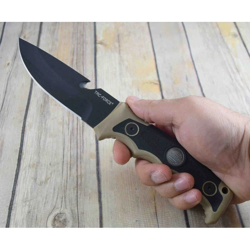 Couteau Tac Force Tactical Manche Tan Lame Acier 3Cr13 Etui Nylon Bracelet Paracorde TFFIX005TN – Image 3