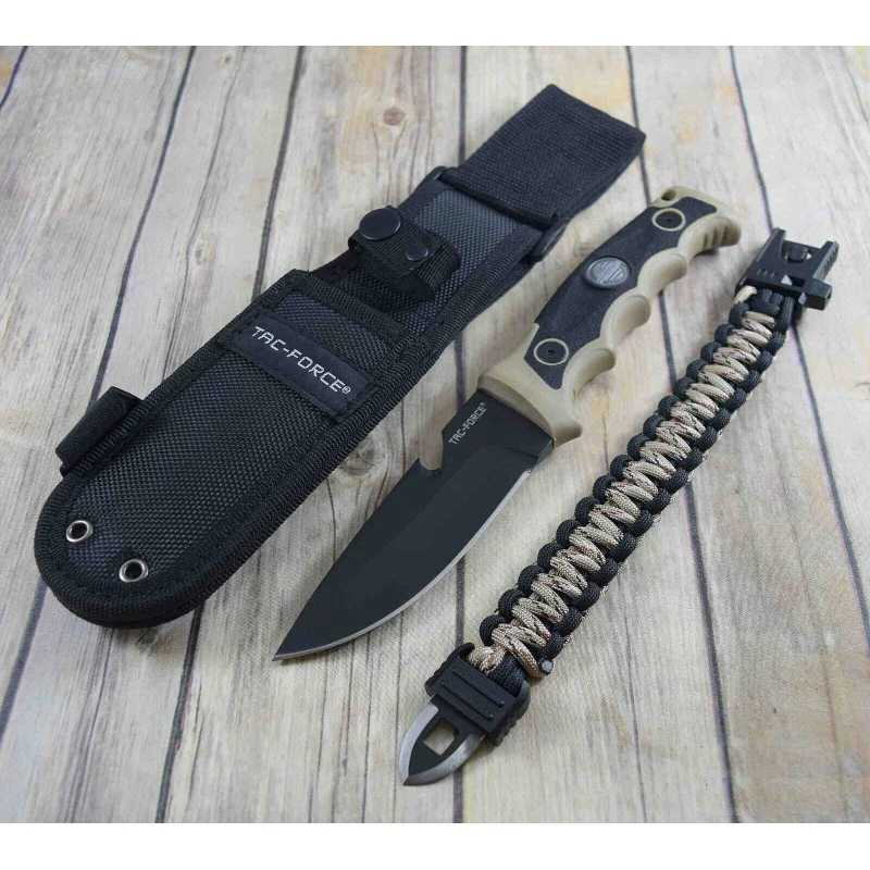 Couteau Tac Force Tactical Manche Tan Lame Acier 3Cr13 Etui Nylon Bracelet Paracorde TFFIX005TN – Image 7