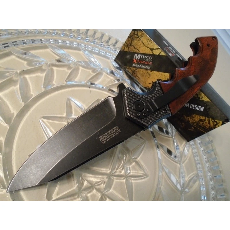 Couteau Tactical Mtech Xtreme Spring Assisted Acier 440C Manche Bois MTXA829BW – Image 4