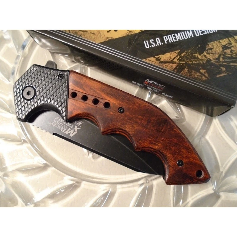 Couteau Tactical Mtech Xtreme Spring Assisted Acier 440C Manche Bois MTXA829BW – Image 5