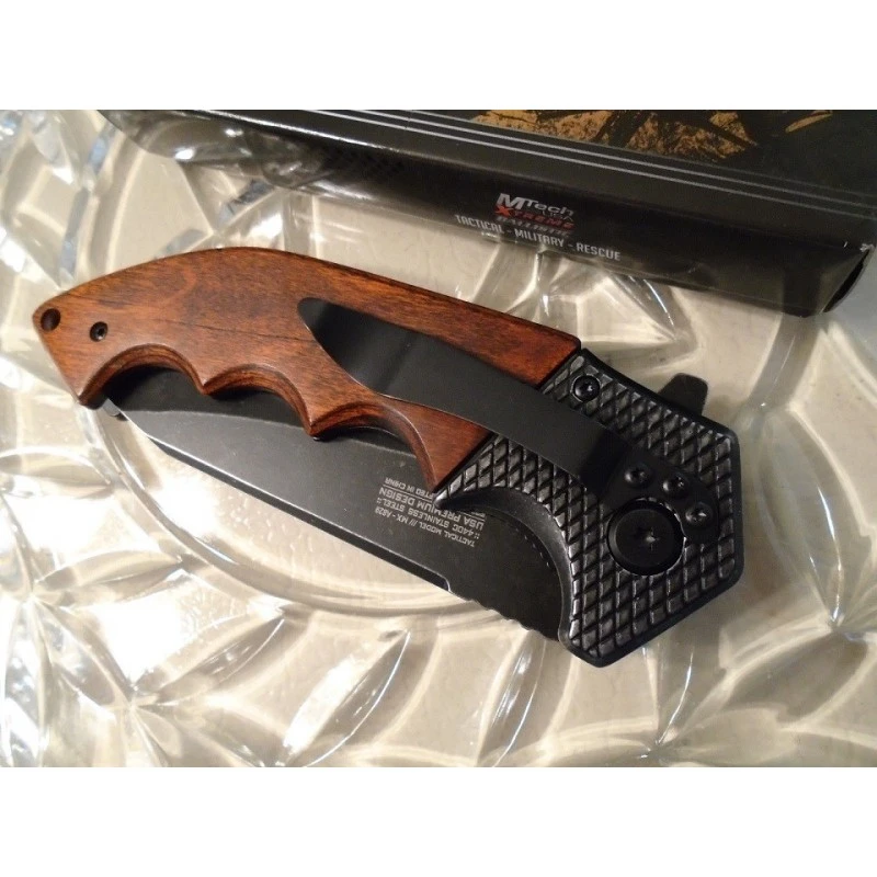 Couteau Tactical Mtech Xtreme Spring Assisted Acier 440C Manche Bois MTXA829BW – Image 6