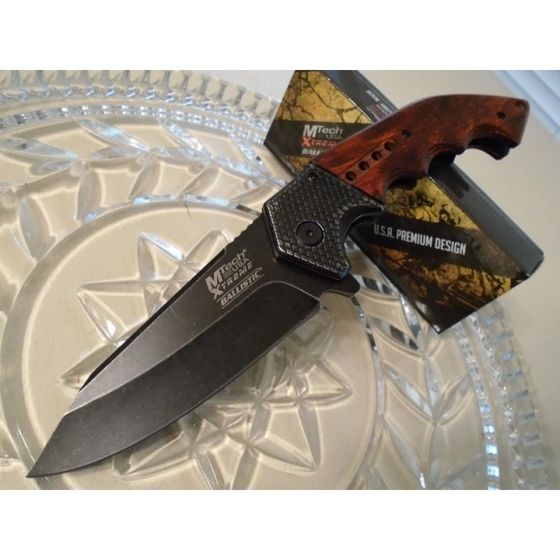 Couteau Tactical Mtech Xtreme Spring Assisted Acier 440C Manche Bois MTXA829BW