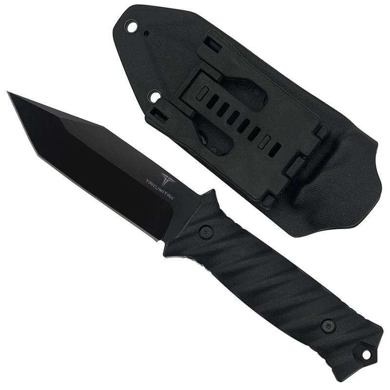Couteau Tactical Takumitak Fulcrum Military Black Tanto Lame Acier D2 Manche G10 Etui Kydex TKF201BK – Image 2