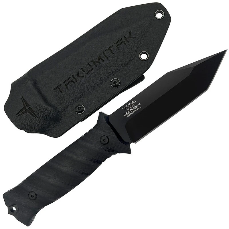 Couteau Tactical Takumitak Fulcrum Military Black Tanto Lame Acier D2 Manche G10 Etui Kydex TKF201BK – Image 3
