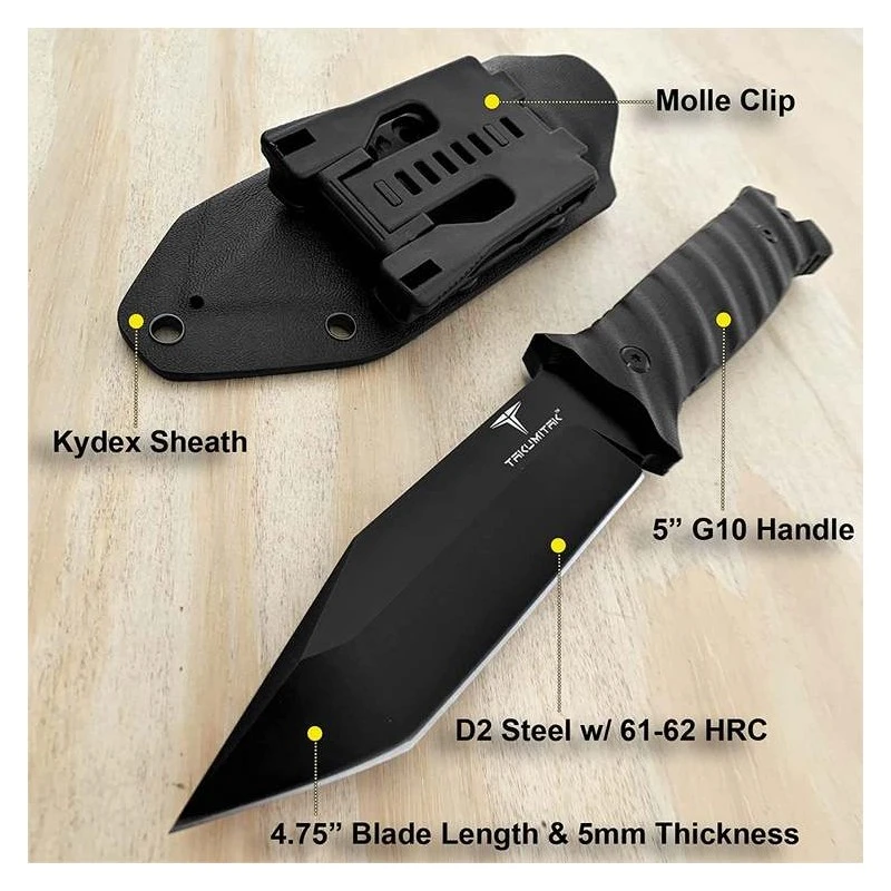 Couteau Tactical Takumitak Fulcrum Military Black Tanto Lame Acier D2 Manche G10 Etui Kydex TKF201BK – Image 9
