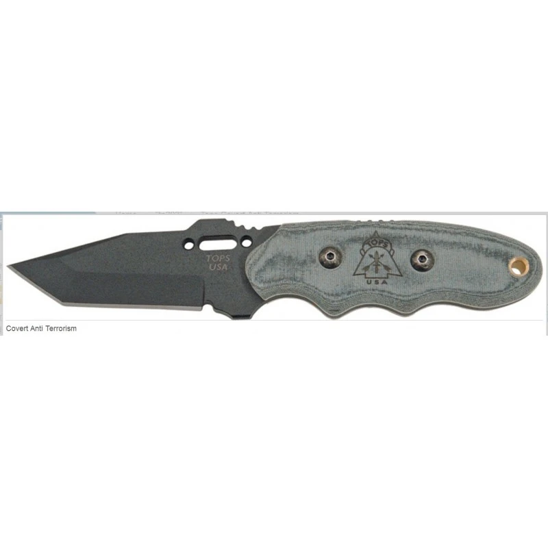 Couteau Tactical Tops Covert Anti Terrorism Acier Carbone 1095 Manche Micarta Made In USA TP203