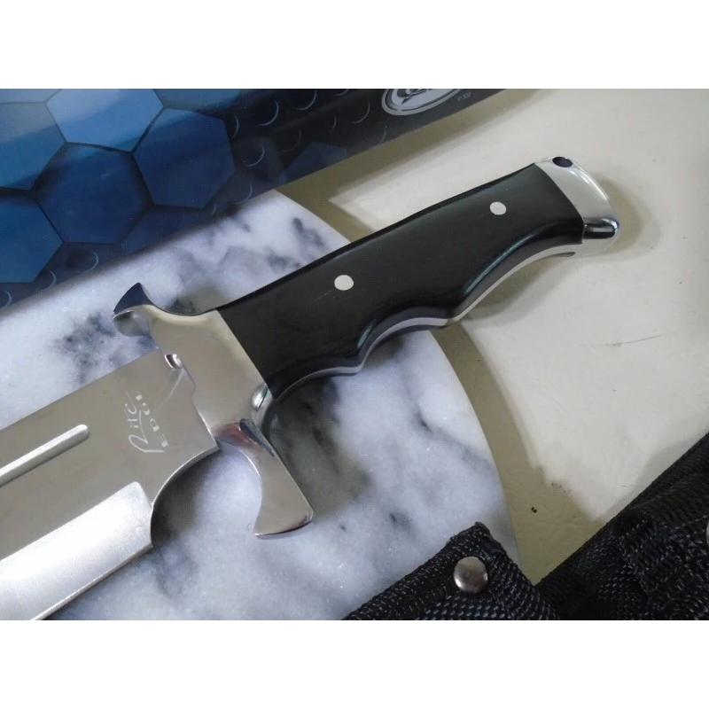 Couteau Toothpick Bowie Lame Acier Inox Manche Bois Etui Nylon CN211554