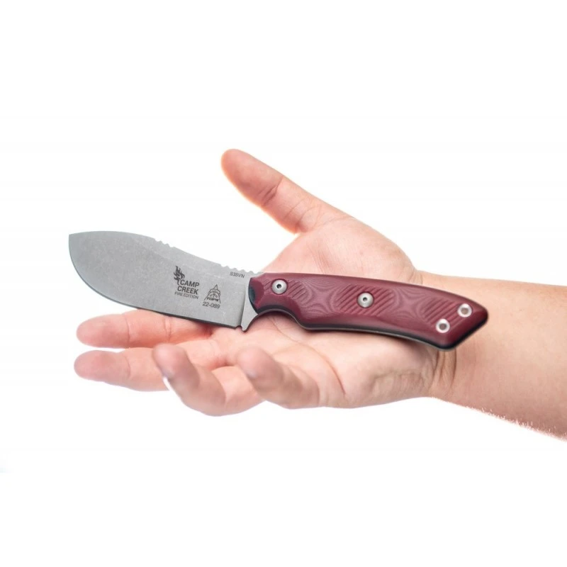 Couteau TOPS Camp Creek Fire Edition Lame Acier CPM S35VN Manche Red/Black G10 Etui Cuir USA TPCPCKFE01 – Image 11