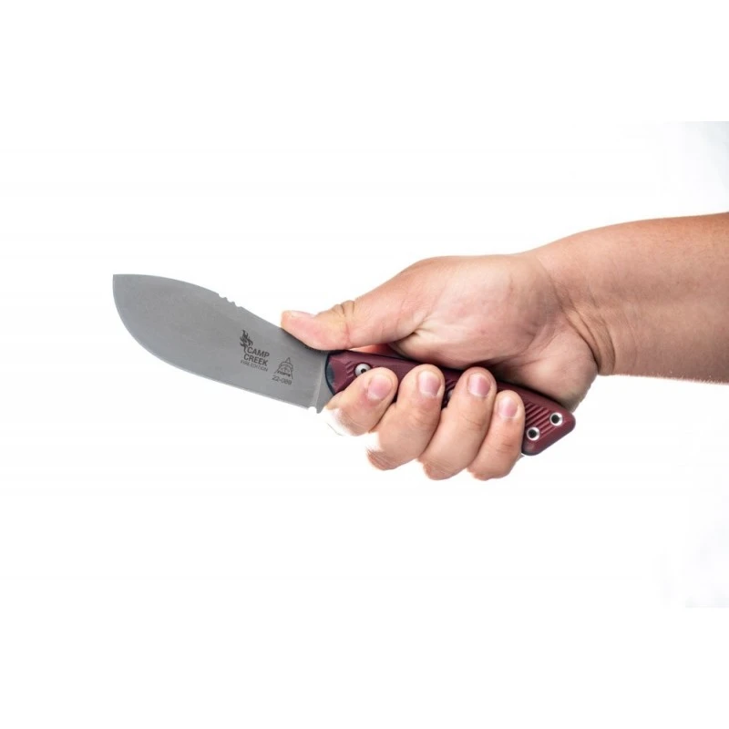 Couteau TOPS Camp Creek Fire Edition Lame Acier CPM S35VN Manche Red/Black G10 Etui Cuir USA TPCPCKFE01 – Image 12