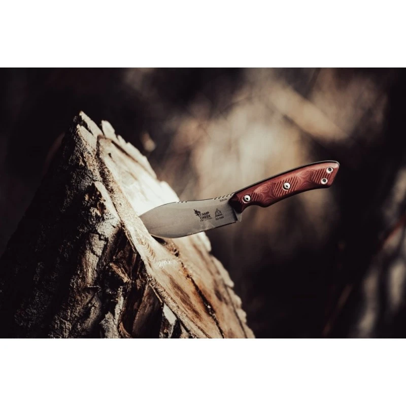 Couteau TOPS Camp Creek Fire Edition Lame Acier CPM S35VN Manche Red/Black G10 Etui Cuir USA TPCPCKFE01 – Image 13
