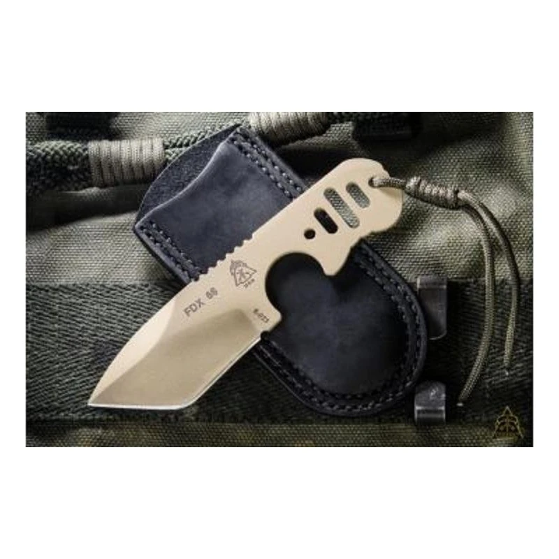 Couteau TOPS FDX 66 Lame Tanto Acier Carbone 1095 Etui Cuir Made In USA TPFDX66