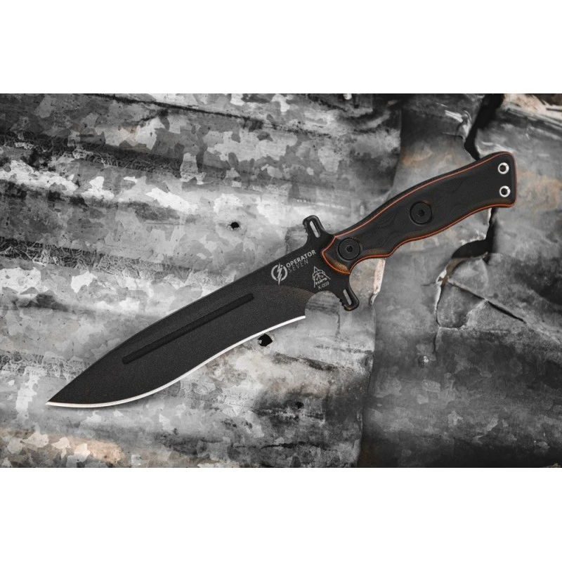 Couteau Tops Knives Operator 7 Blackout Edition Acier Carbone 1075 Manche Micarta Etui Kydex USA TPOP702