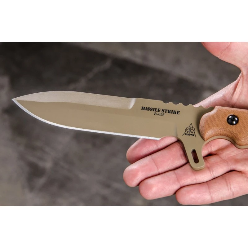Couteau Tops Missile Strike Lame Acier Carbone 1095 Manche Micarta Etui Kydex Made USA TPMS01 – Image 6