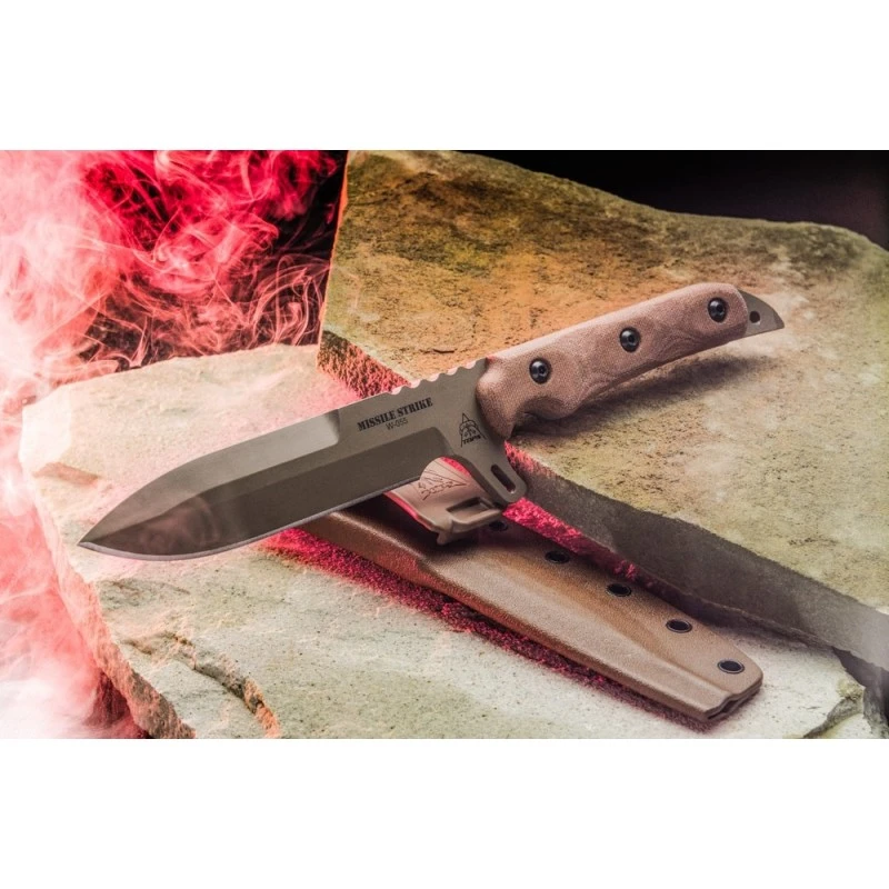 Couteau Tops Missile Strike Lame Acier Carbone 1095 Manche Micarta Etui Kydex Made USA TPMS01