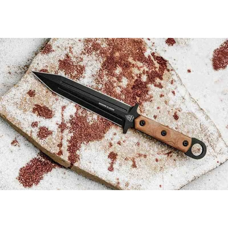 Couteau TOPS Modern Gladius Lame Acier Carbone 1095 Manche Tan Micarta Etui Kydex Made USA TPMGLAD01 – Image 3