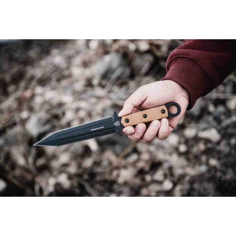 Couteau TOPS Modern Gladius Lame Acier Carbone 1095 Manche Tan Micarta Etui Kydex Made USA TPMGLAD01