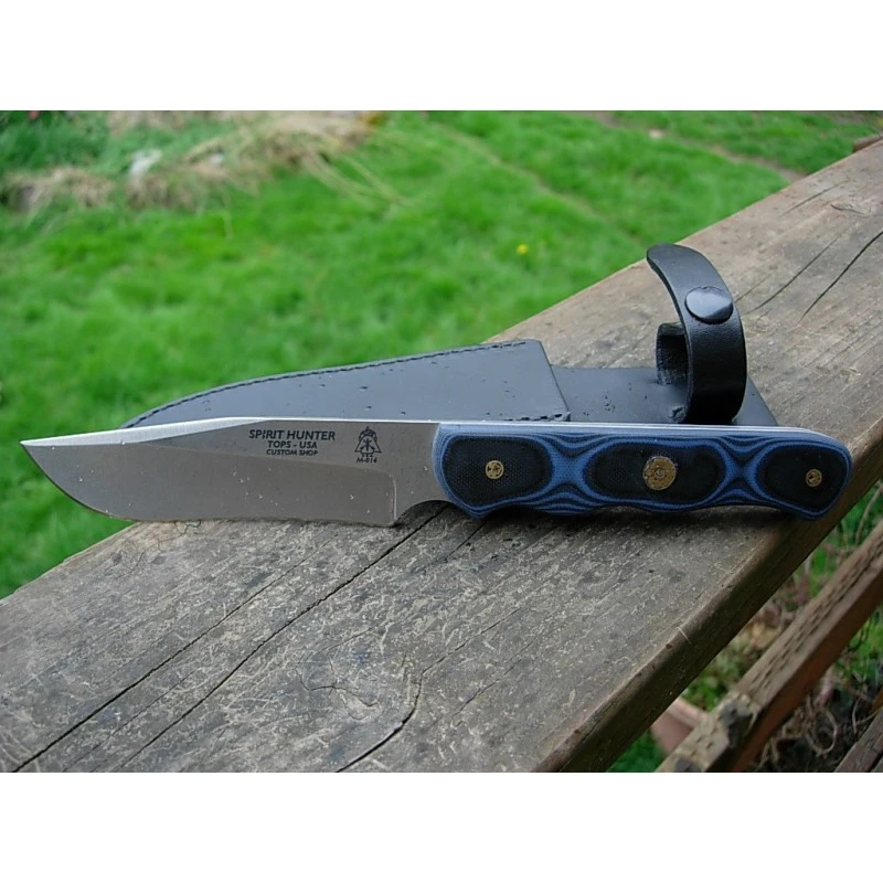 Couteau Tops Spirit Hunter Lame Acier 154CM Manche G-10 Etui Cuir Made In USA TPSHR02