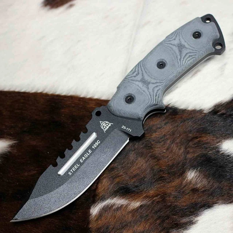 Couteau Tops Steel Eagle Hunter Point Saw Lame Acier Carbone 1095 Manche Micarta Etui Kydex USA TPSE105C