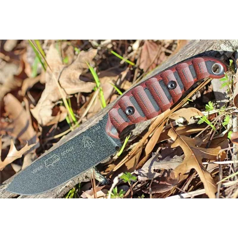 Couteau Tops Viper Scout Lame Acier Carbone 1095 Manche G-10 Etui Cuir Made In USA TPVPSR2