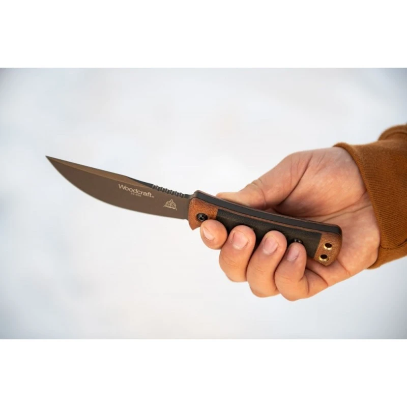 Couteau TOPS Woodcraft Manche Micarta Lame Acier Carbone 1095 Etui Cuir Made USA TPWC01 – Image 10