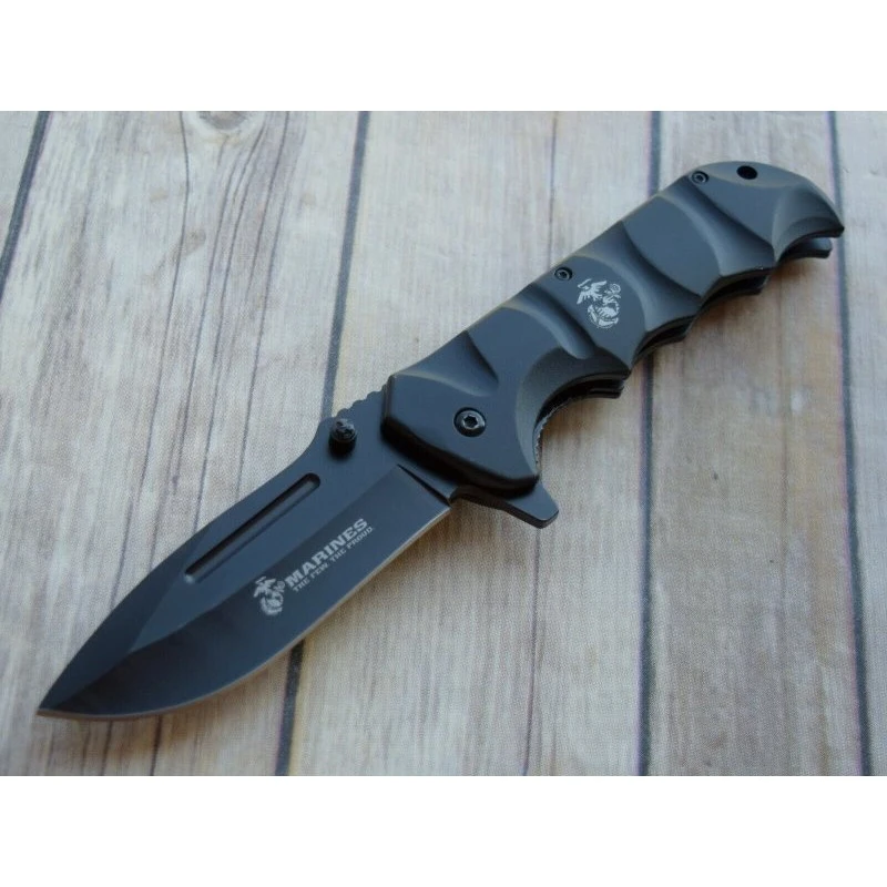 Couteau USMC Marines Tactical Lame Acier 3Cr13 Manche Aluminium Linerlock Clip USMA1059BK