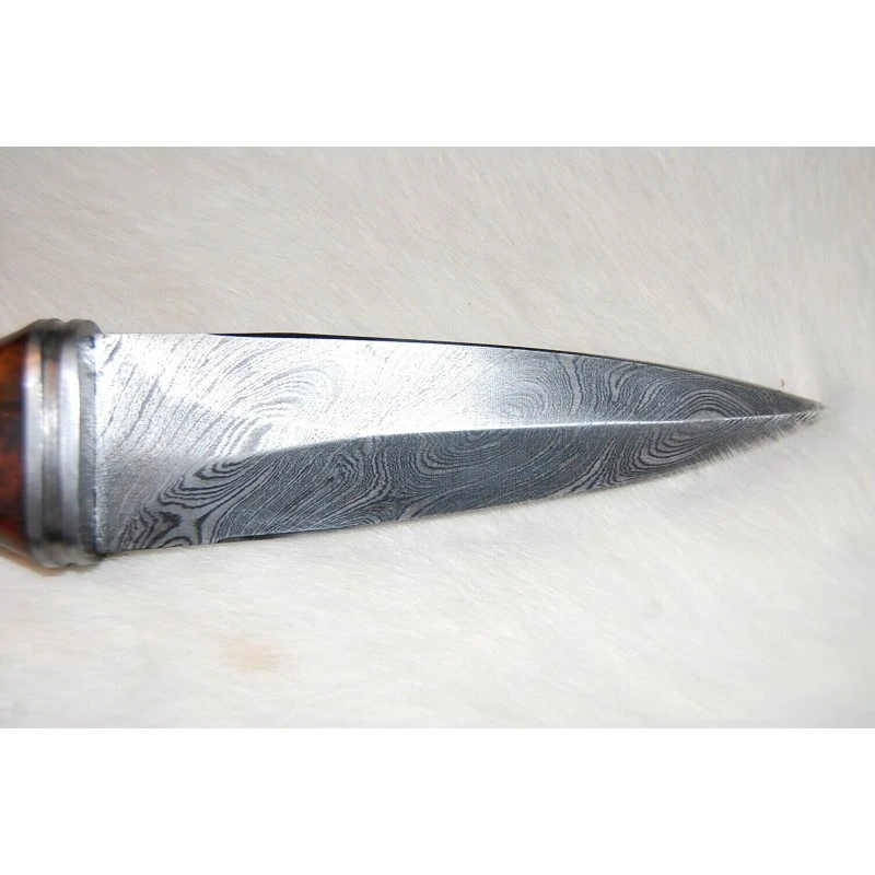 Dague Couteau Scottish Sgian Dubh Damas 256 Couches Manche Bois Etui Cuir DM1263 – Image 2