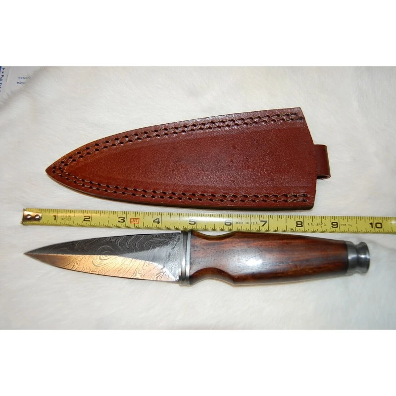 Dague Couteau Scottish Sgian Dubh Damas 256 Couches Manche Bois Etui Cuir DM1263 – Image 5