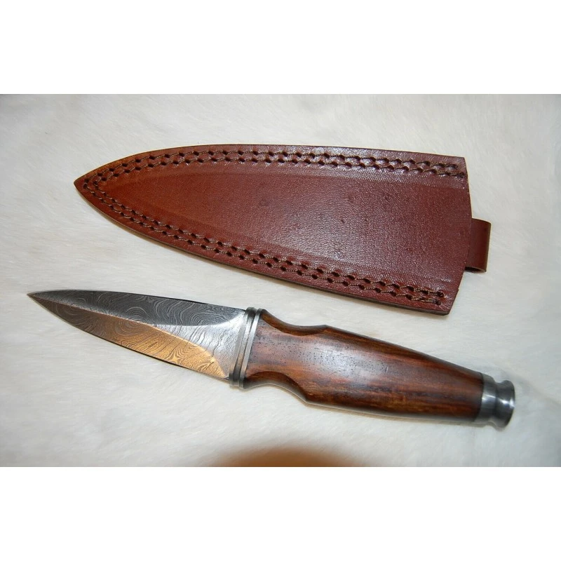 Dague Couteau Scottish Sgian Dubh Damas 256 Couches Manche Bois Etui Cuir DM1263 – Image 6