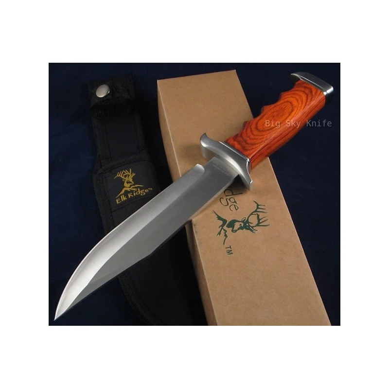 ER012 Bowie Couteau De Chasse Elk Ridge Large Hunter Lame Acier 440 Manche Bois – Image 2