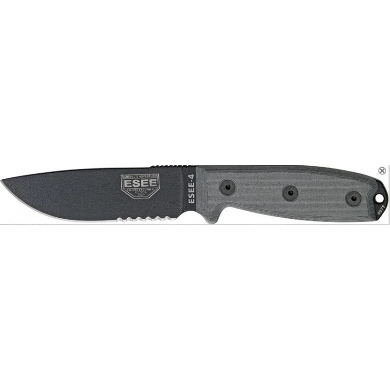 ES4SKO Couteau Esee Model 4 Part Serrated SEUL Acier Carbone 1095 Manche Micarta Made In USA