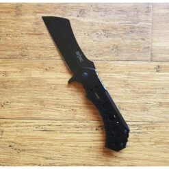 Géant Couteau S-TEC Framelock Cleaver Lame Acier 440 Manche Acier Clip Etui Nylon STT004BKL